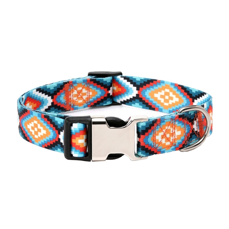 Pet Ethnic Style Polyester Cotton Print Pattern Collar, Size: XL: 2.5x43-71cm(Diamond)
