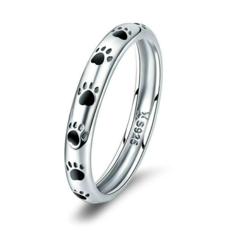 Pet Footprint Ring S925 Sterling Silver Oil Drop Ring, Size: 6