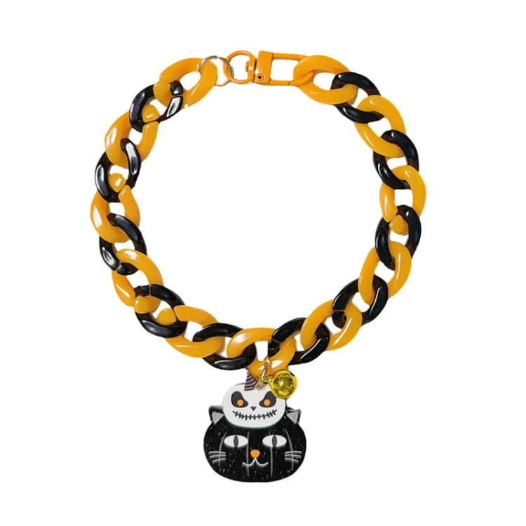 Pet Halloween Necklace Cartoon Tag Necklace Cats Dogs Holiday Adjustable Decoration Chain, Style: Black Cat(M-30cm)