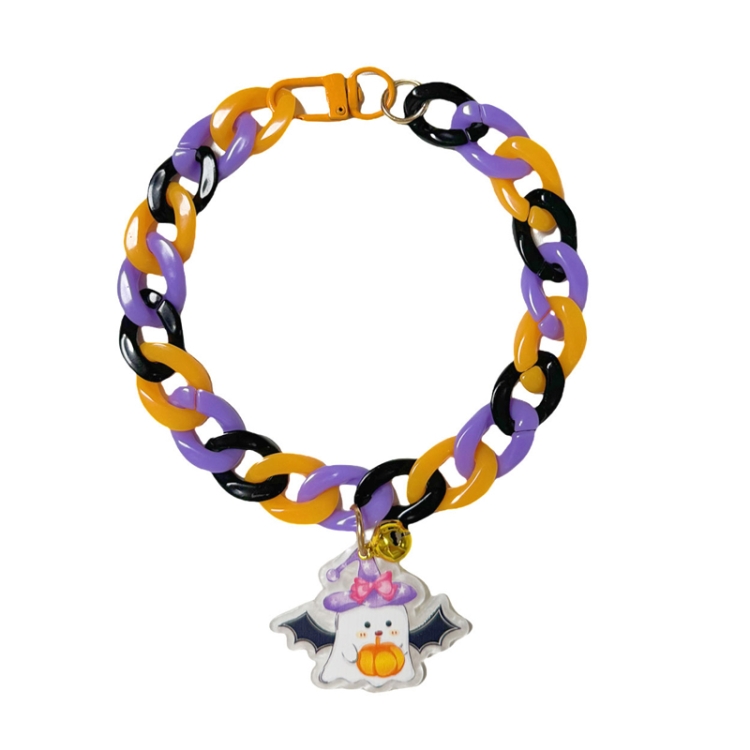 Pet Halloween Necklace Cartoon Tag Necklace Cats Dogs Holiday Adjustable Decoration Chain, Style: Ghost(S-20cm)