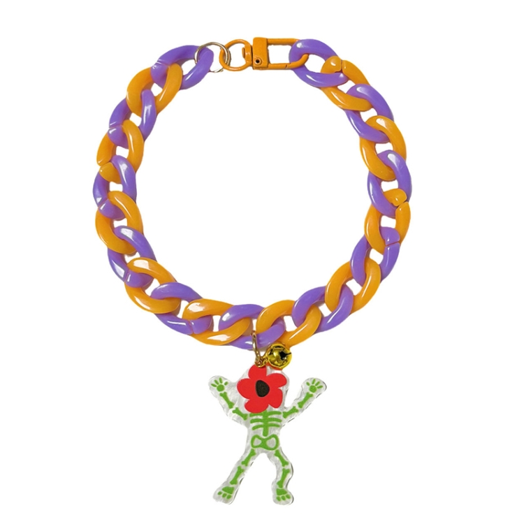 Pet Halloween Necklace Cartoon Tag Necklace Cats Dogs Holiday Adjustable Decoration Chain, Style: Green Skull(XL-50cm)