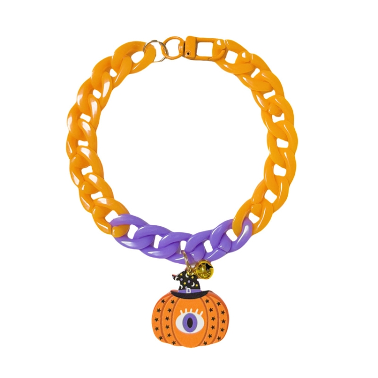 Pet Halloween Necklace Cartoon Tag Necklace Cats Dogs Holiday Adjustable Decoration Chain, Style: Pumpkin 1(M-30cm)