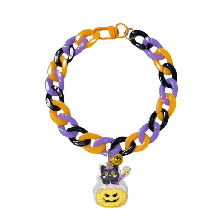 Pet Halloween Necklace Cartoon Tag Necklace Cats Dogs Holiday Adjustable Decoration Chain, Style: Small Black Cat(XL-50cm)