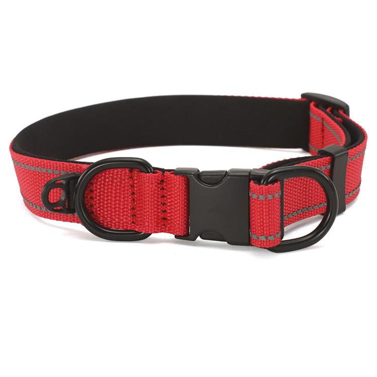 Pet Reflective Collar Waterproof Cloth Black Buckle, Size:M(Red)