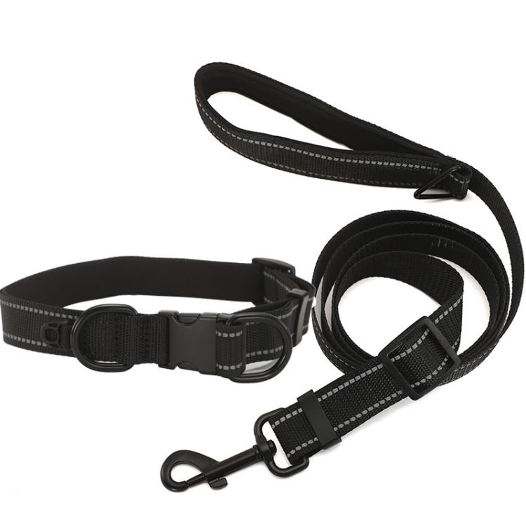 Pet Reflective Collar Waterproof Cloth Black Buckle with 1.8m Leash, Size:L(Black)