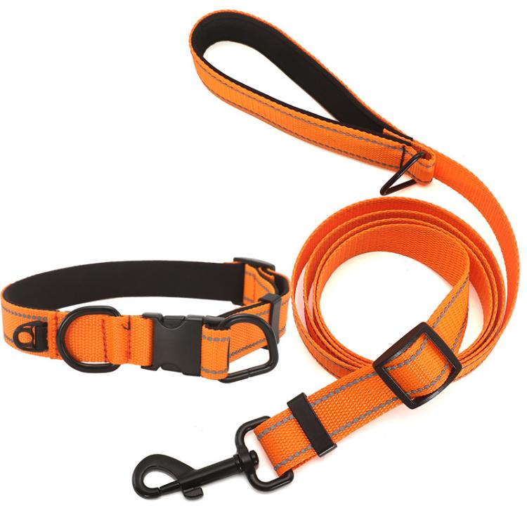 Pet Reflective Collar Waterproof Cloth Black Buckle with 1.8m Leash, Size:M(Orange)