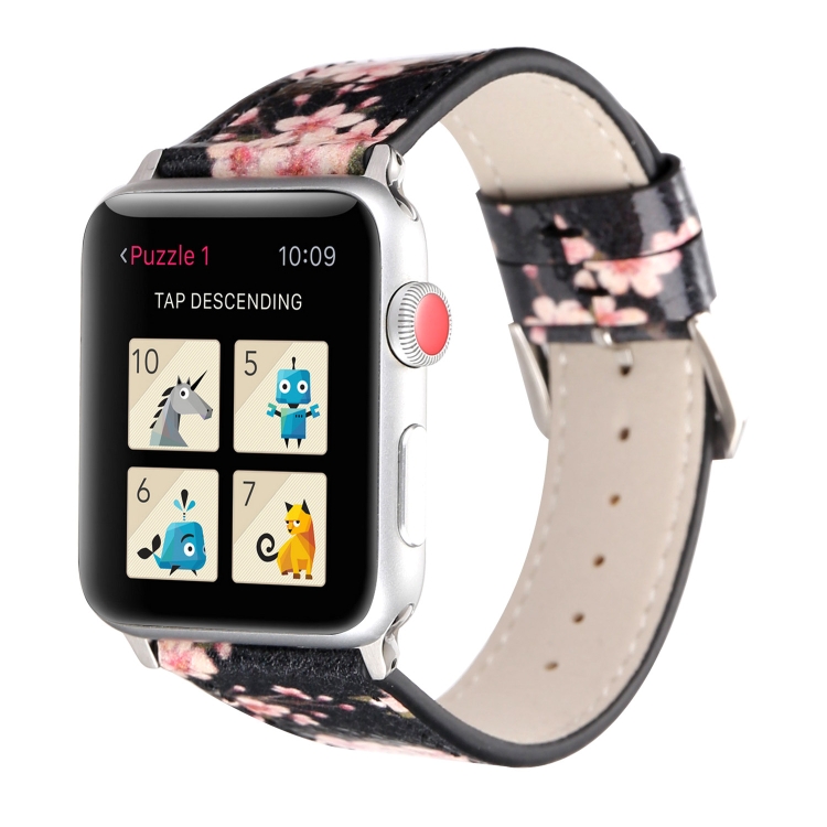 Plum Series Leather Watch Band For Apple Watch Series 9&8&7 41mm / SE 3&SE 2&6&SE&5&4 40mm / 3&2&1 38mm(Black)