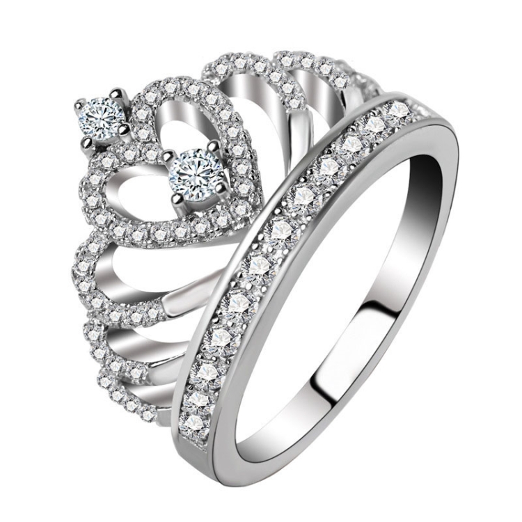 Princess Queen Crown-shaped Platinum Plated Zircon Ring, US Size: 10, Diameter: 19.8mm, Perimeter: 62.1mm(Silver)