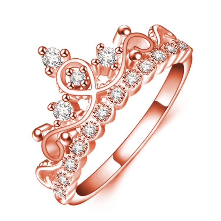 Princess Queen Crown-shaped Rose Gold Plated Zircon Ring, US Size: 6, Diameter: 16.5mm, Perimeter: 51.9mm(Rose Gold)