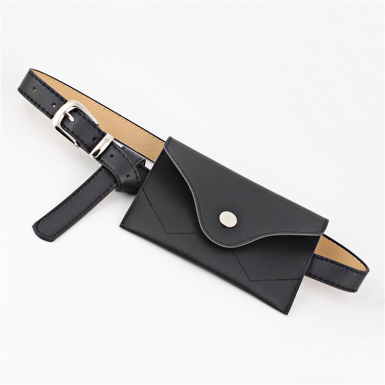 PU Leather Belt for Women, with Removable Mini Phone Bag, Size:105 x 2.4cm(Black+Silver Buckle)