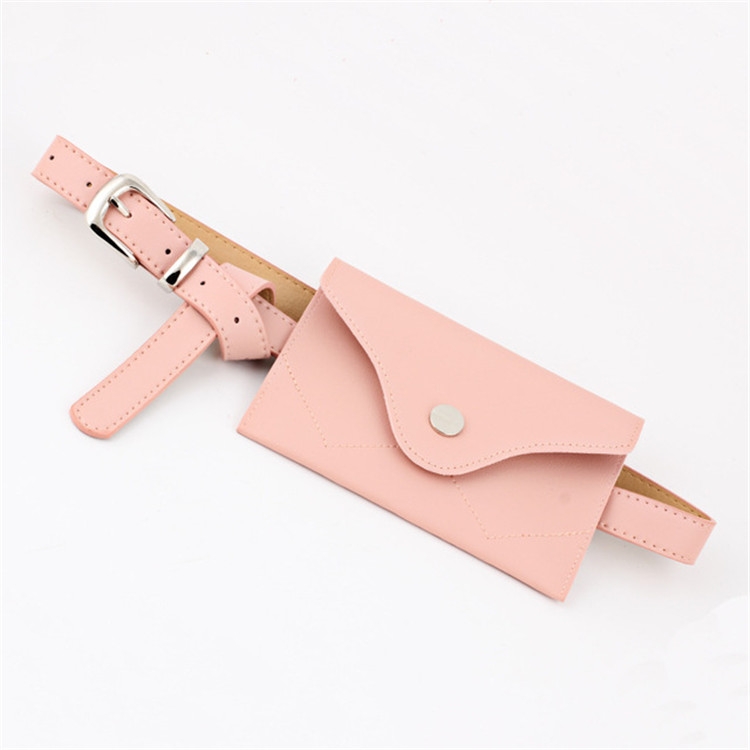 PU Leather Belt for Women, with Removable Mini Phone Bag, Size:105 x 2.4cm(Pink+Silver Buckle)