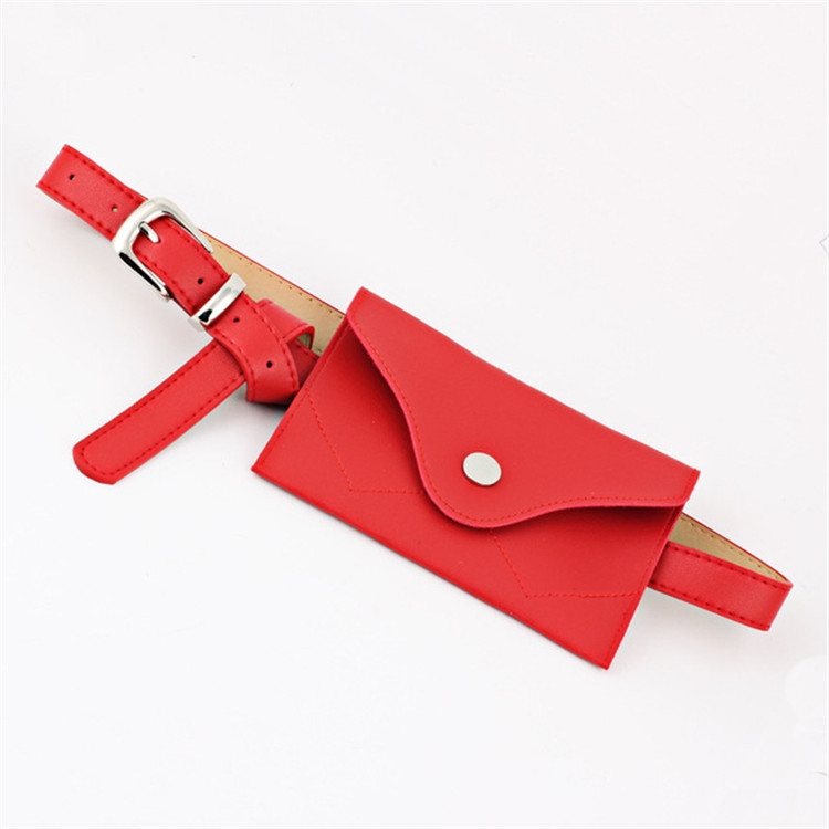 PU Leather Belt for Women, with Removable Mini Phone Bag, Size:105 x 2.4cm(Red+Silver Buckle)