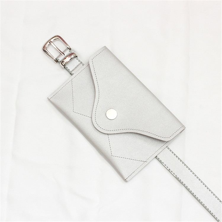 PU Leather Belt for Women, with Removable Mini Phone Bag, Size:105 x 2.4cm(Silver+Silver Buckle)