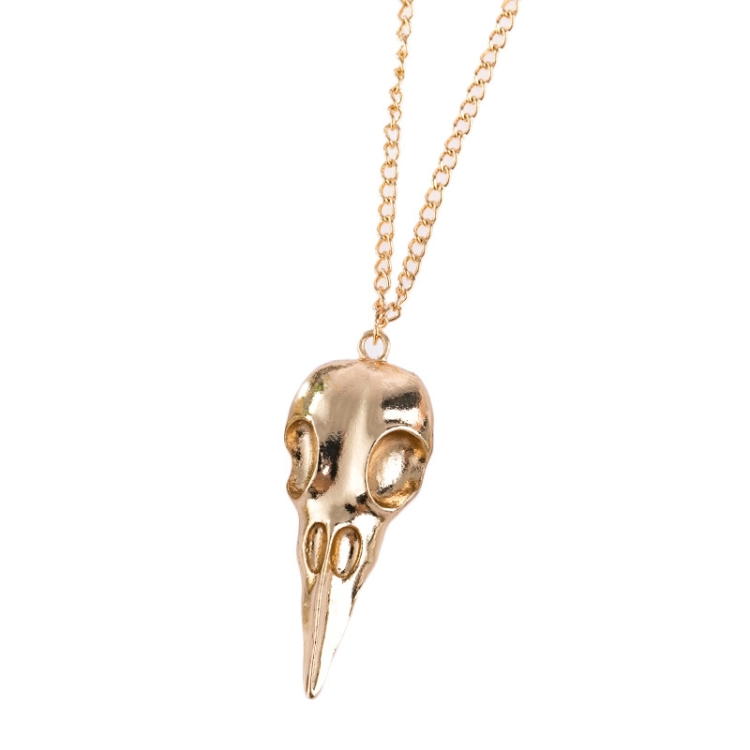 Punk 3D Metal Raven Skull Skeleton Pendant Necklace(Gold)