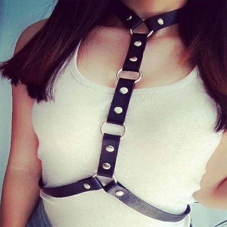 Punk Style PU Leather Strap Neck Strap for All Kinds of Shirts(Black)