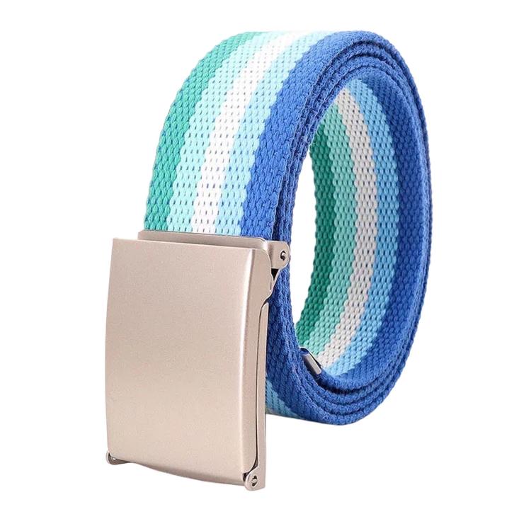 Rainbow Canvas Web Belt Striped Casual Flip-Top Buckle Belt With Bottle Opener, Length: 120cm(Five Color Stripes Green)