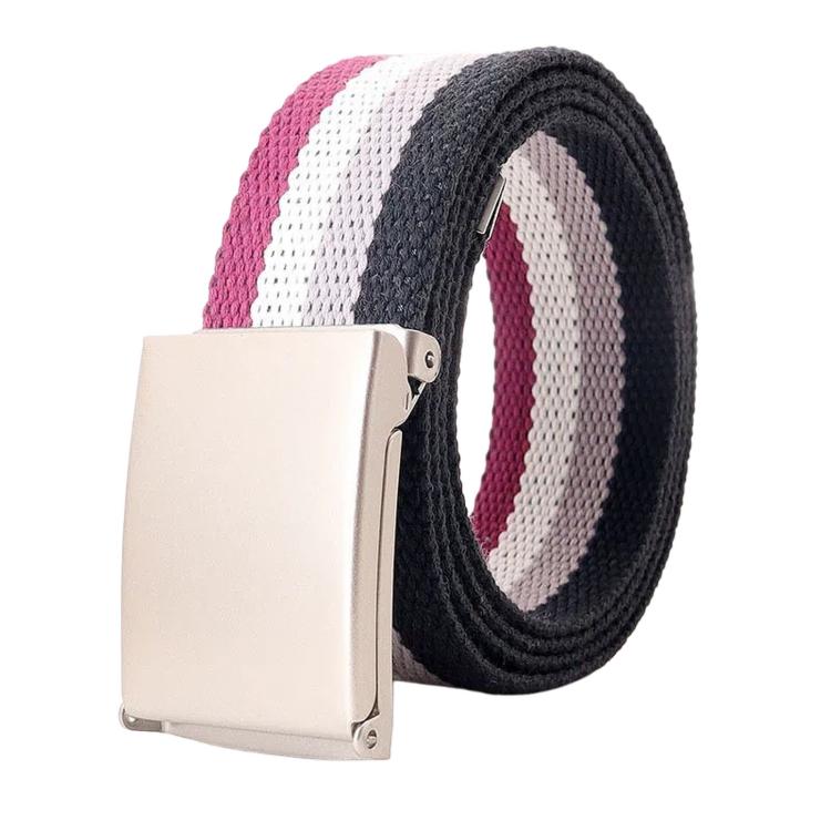 Rainbow Canvas Web Belt Striped Casual Flip-Top Buckle Belt With Bottle Opener, Length: 120cm(Four Color Stripes Gray)