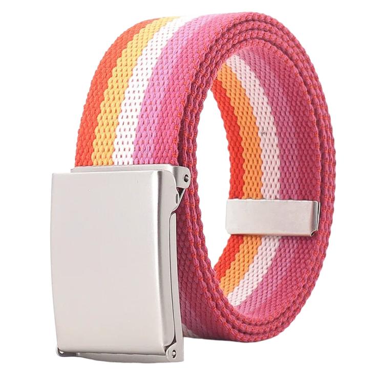 Rainbow Canvas Web Belt Striped Casual Flip-Top Buckle Belt With Bottle Opener, Length: 120cm(Four Color Stripes Orange)
