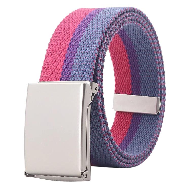 Rainbow Canvas Web Belt Striped Casual Flip-Top Buckle Belt With Bottle Opener, Length: 120cm(Purple Red)