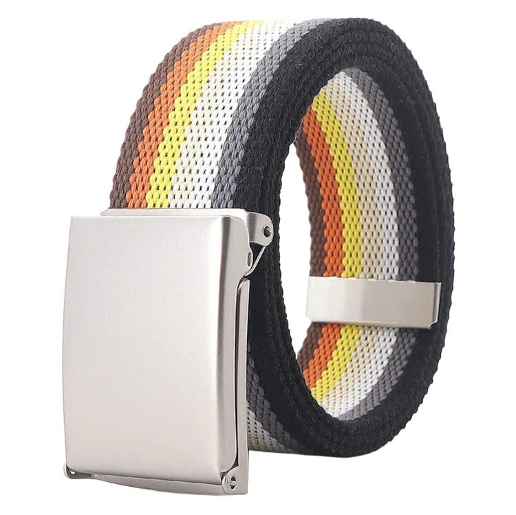Rainbow Canvas Web Belt Striped Casual Flip-Top Buckle Belt With Bottle Opener, Length: 120cm(Seven Color Stripes)
