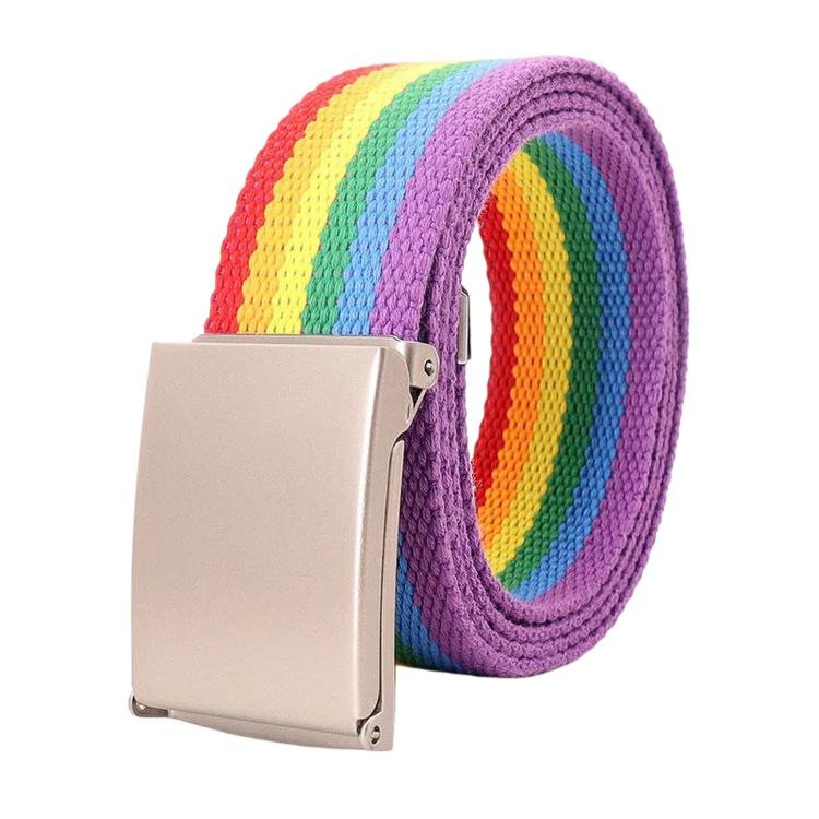 Rainbow Canvas Web Belt Striped Casual Flip-Top Buckle Belt With Bottle Opener, Length: 120cm(Six Color Stripes)