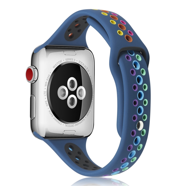 Rainbow Silicone Watch Band For Apple Watch Series 9&8&7 41mm / SE 3&SE 2&6&SE&5&4 40mm / 3&2&1 38mm(Blue)