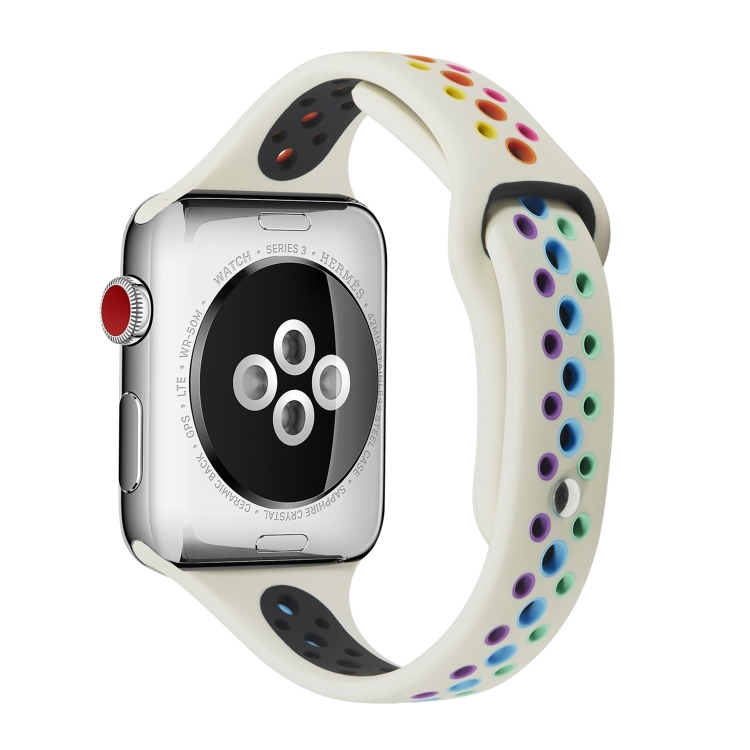 Rainbow Silicone Watch Band For Apple Watch Series 9&8&7 41mm / SE 3&SE 2&6&SE&5&4 40mm / 3&2&1 38mm(Creamy White)