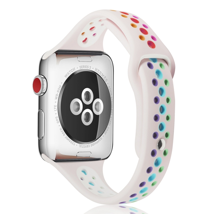 Rainbow Silicone Watch Band For Apple Watch Series 9&8&7 41mm / SE 3&SE 2&6&SE&5&4 40mm / 3&2&1 38mm(Pink)