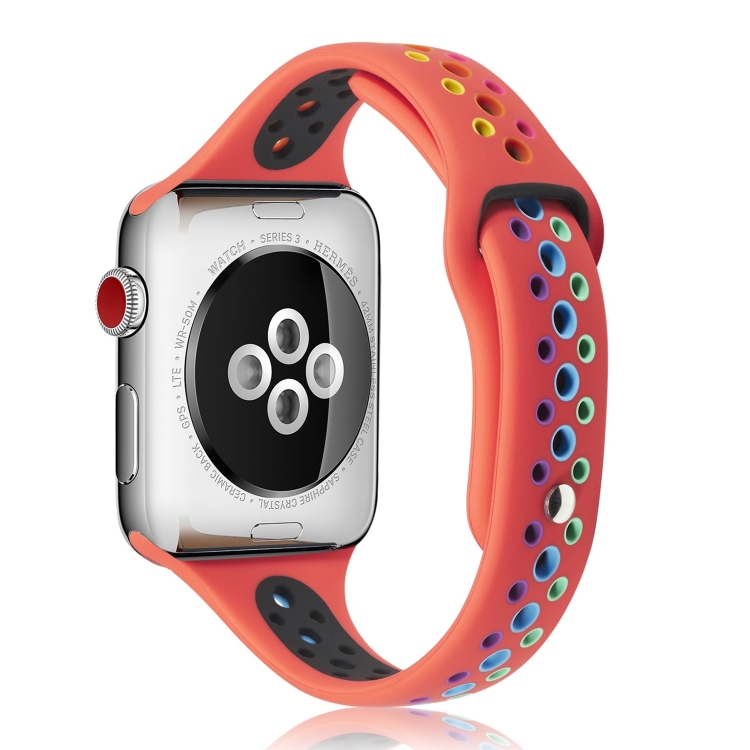 Rainbow Silicone Watch Band For Apple Watch Series 9&8&7 41mm / SE 3&SE 2&6&SE&5&4 40mm / 3&2&1 38mm(Red)