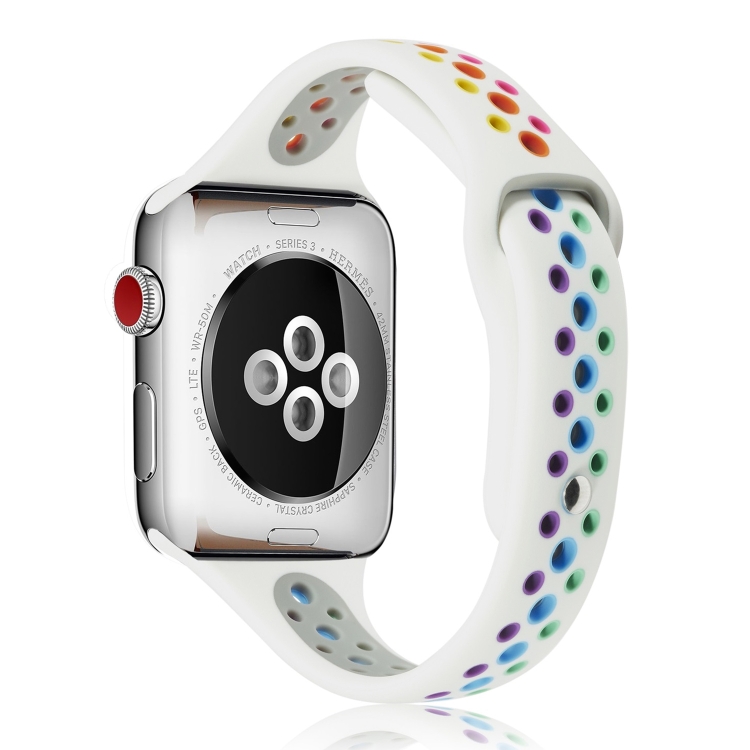 Rainbow Silicone Watch Band For Apple Watch Series 9&8&7 41mm / SE 3&SE 2&6&SE&5&4 40mm / 3&2&1 38mm(White)