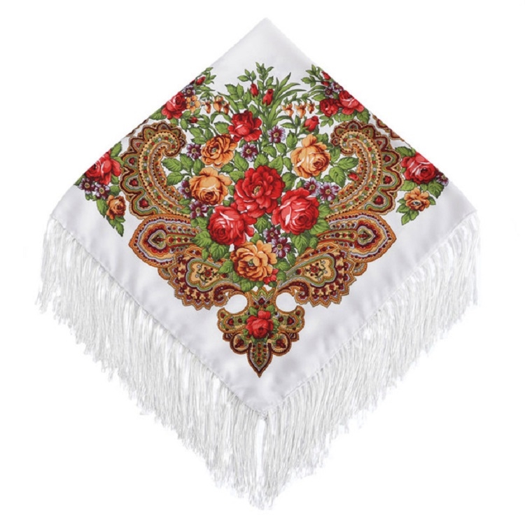 Red Flower on White Ethnic Style Retro Tassel Square Scarf Flower Pattern Headscarf Scarf, Size:90 x 90cm