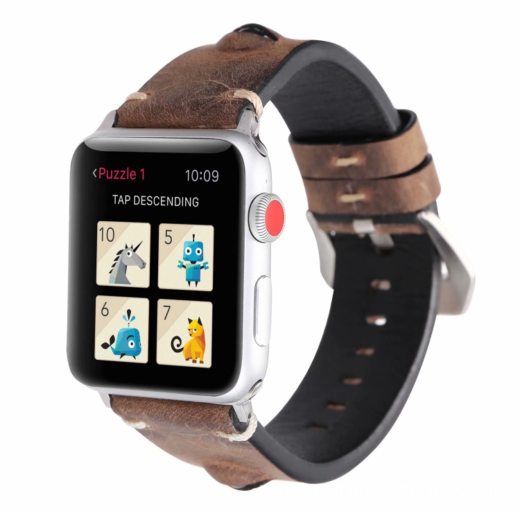 Retro Big Eyes Leather Watch Band For Apple Watch Series 9&8&7 41mm / SE 3&SE 2&6&SE&5&4 40mm / 3&2&1 38mm(Dark Brown)