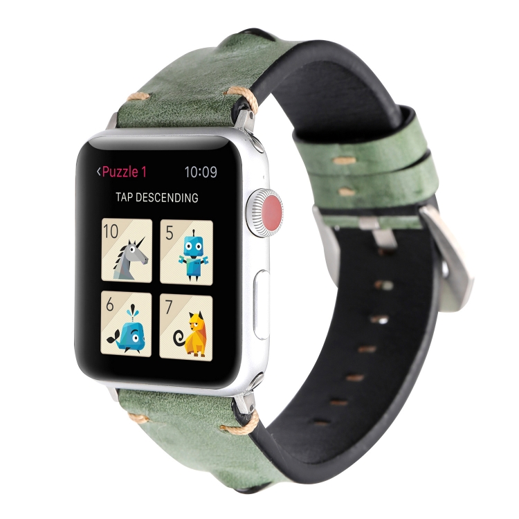 Retro Big Eyes Leather Watch Band For Apple Watch Series 9&8&7 41mm / SE 3&SE 2&6&SE&5&4 40mm / 3&2&1 38mm(Green)