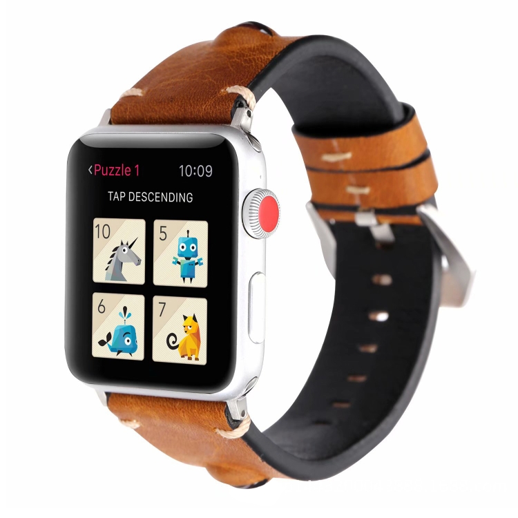 Retro Big Eyes Leather Watch Band For Apple Watch Ultra 49mm&Watch Ultra 2 49mm / Series 9&8&7 45mm / SE 3&SE 2&6&SE&5&4 44mm / 3&2&1 42mm(Brown)