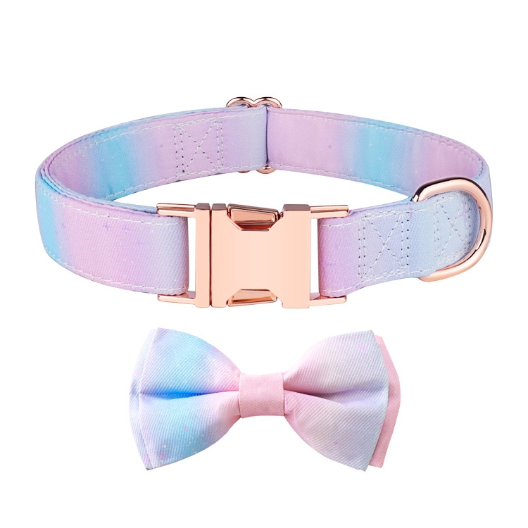 Rose Gold Buckle Pet Detachable Bow Collar, Size: M 2.0x33-50cm(Fantasy Gradient)