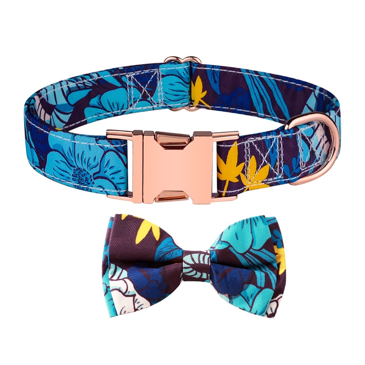 Rose Gold Buckle Pet Detachable Bow Collar, Size: XL 2.5x43-70cm(Blue Snake Flower)