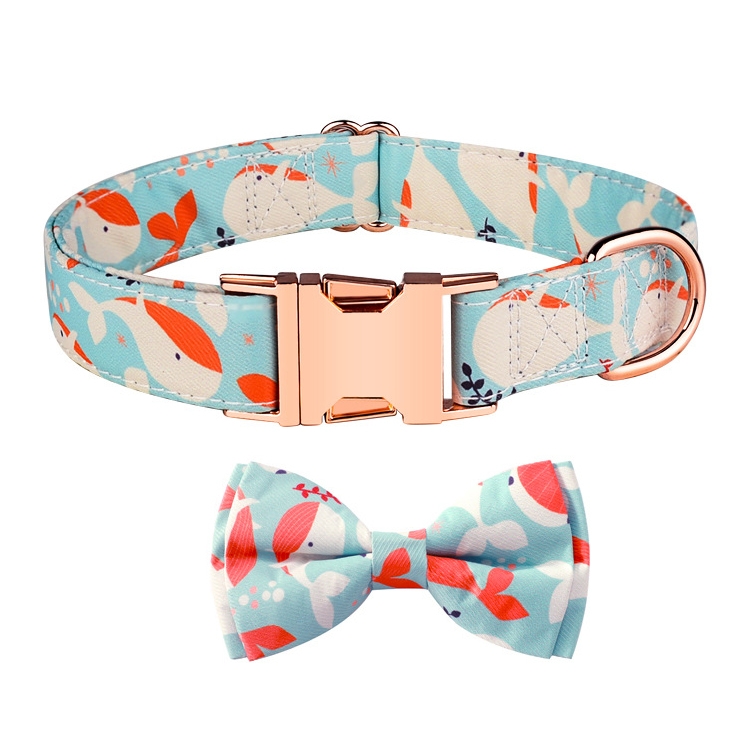 Rose Gold Buckle Pet Detachable Bow Collar, Size: XL 2.5x43-70cm(Orange Whale Love)
