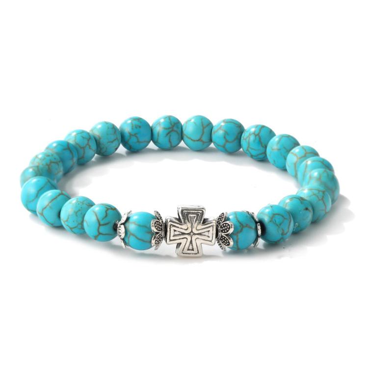 S2203-12 Cross Women Beaded Bracelet Turquoise Ethnic Style Charm Jewelry