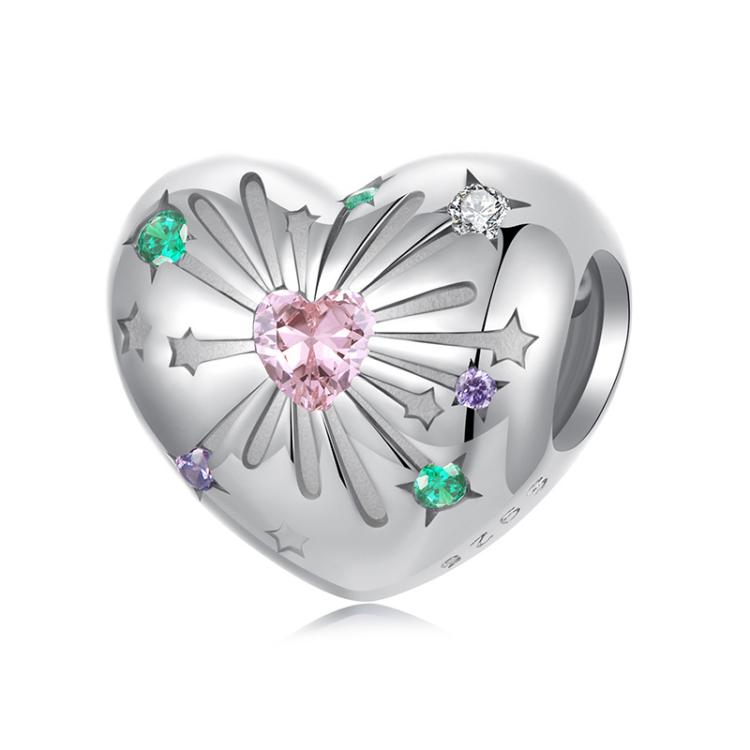 S925 Serling Silver Platinum-plated Heart DIY Bracelet Beads(BSC1094)