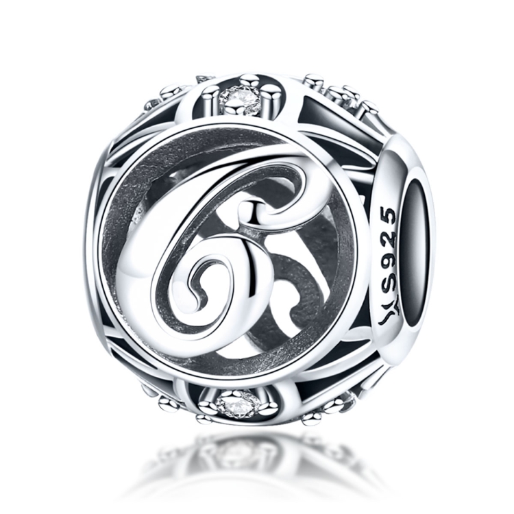 S925 Sterling Silver 26 English Letter Beads DIY Bracelet Necklace Accessories, Style:C
