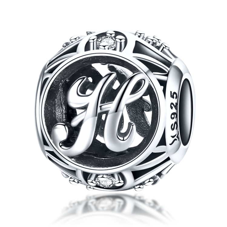 S925 Sterling Silver 26 English Letter Beads DIY Bracelet Necklace Accessories, Style:H