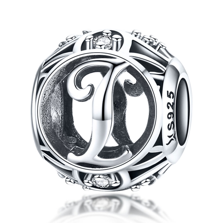 S925 Sterling Silver 26 English Letter Beads DIY Bracelet Necklace Accessories, Style:I