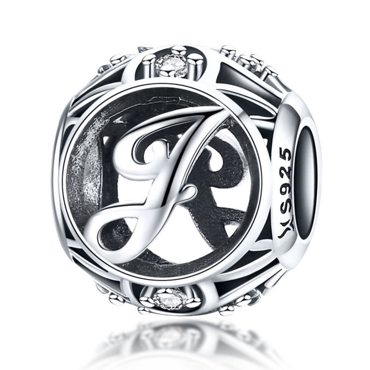S925 Sterling Silver 26 English Letter Beads DIY Bracelet Necklace Accessories, Style:J