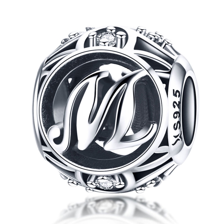 S925 Sterling Silver 26 English Letter Beads DIY Bracelet Necklace Accessories, Style:M