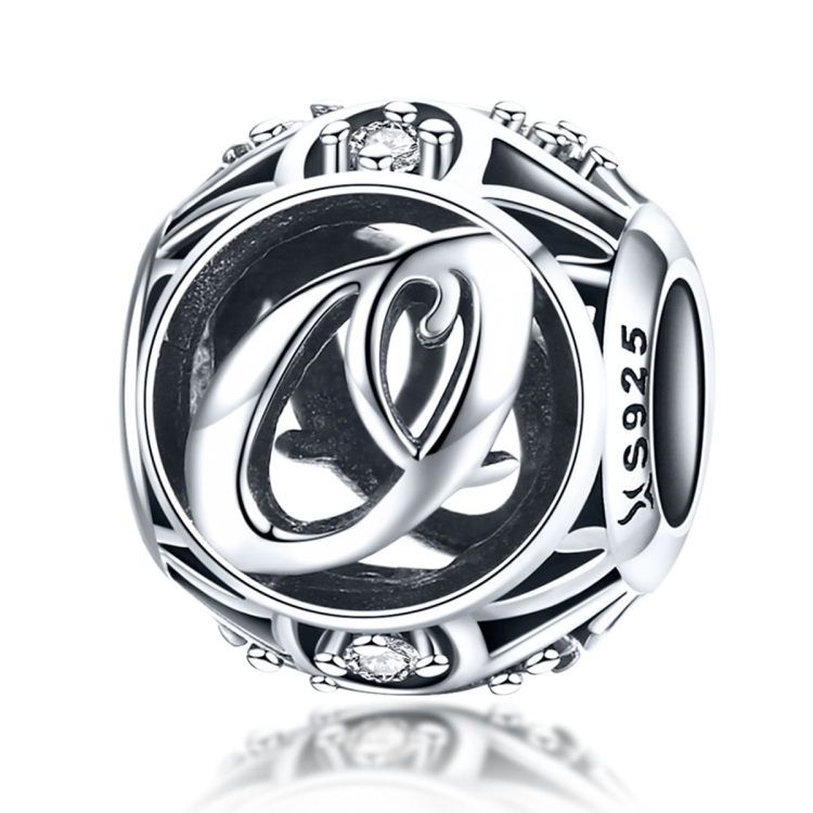 S925 Sterling Silver 26 English Letter Beads DIY Bracelet Necklace Accessories, Style:O