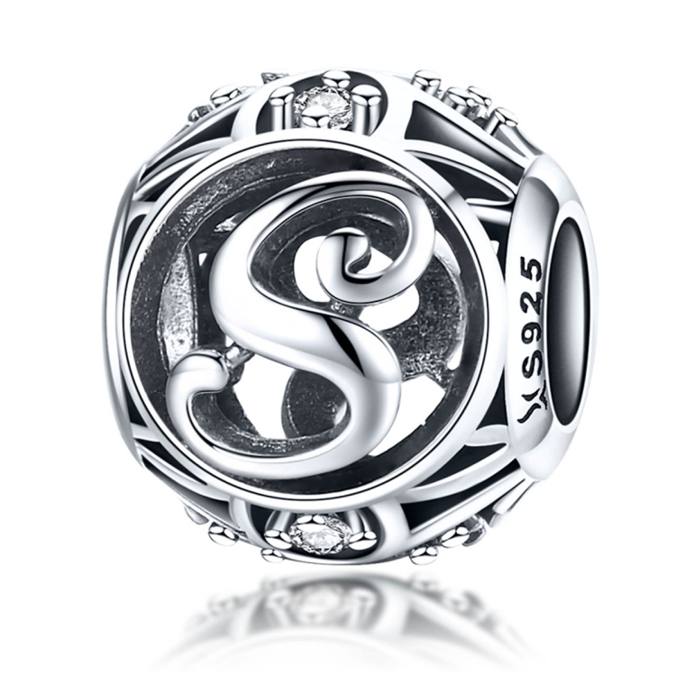 S925 Sterling Silver 26 English Letter Beads DIY Bracelet Necklace Accessories, Style:S