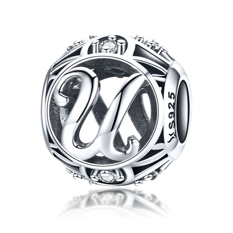 S925 Sterling Silver 26 English Letter Beads DIY Bracelet Necklace Accessories, Style:U