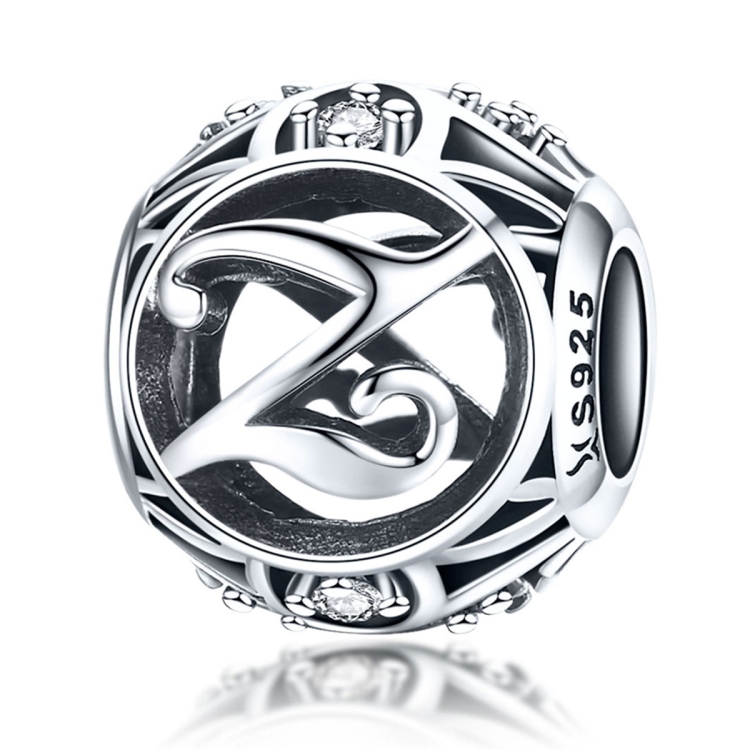 S925 Sterling Silver 26 English Letter Beads DIY Bracelet Necklace Accessories, Style:Z