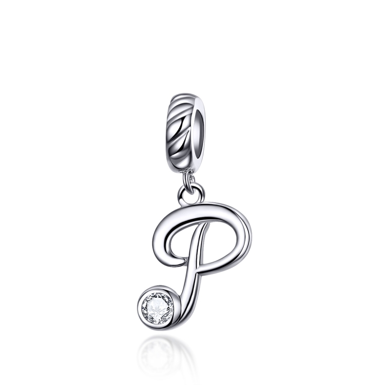 S925 Sterling Silver 26 English Letter Pendant DIY Bracelet Necklace Accessories, Style:P