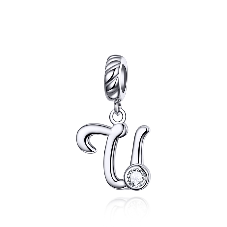 S925 Sterling Silver 26 English Letter Pendant DIY Bracelet Necklace Accessories, Style:U
